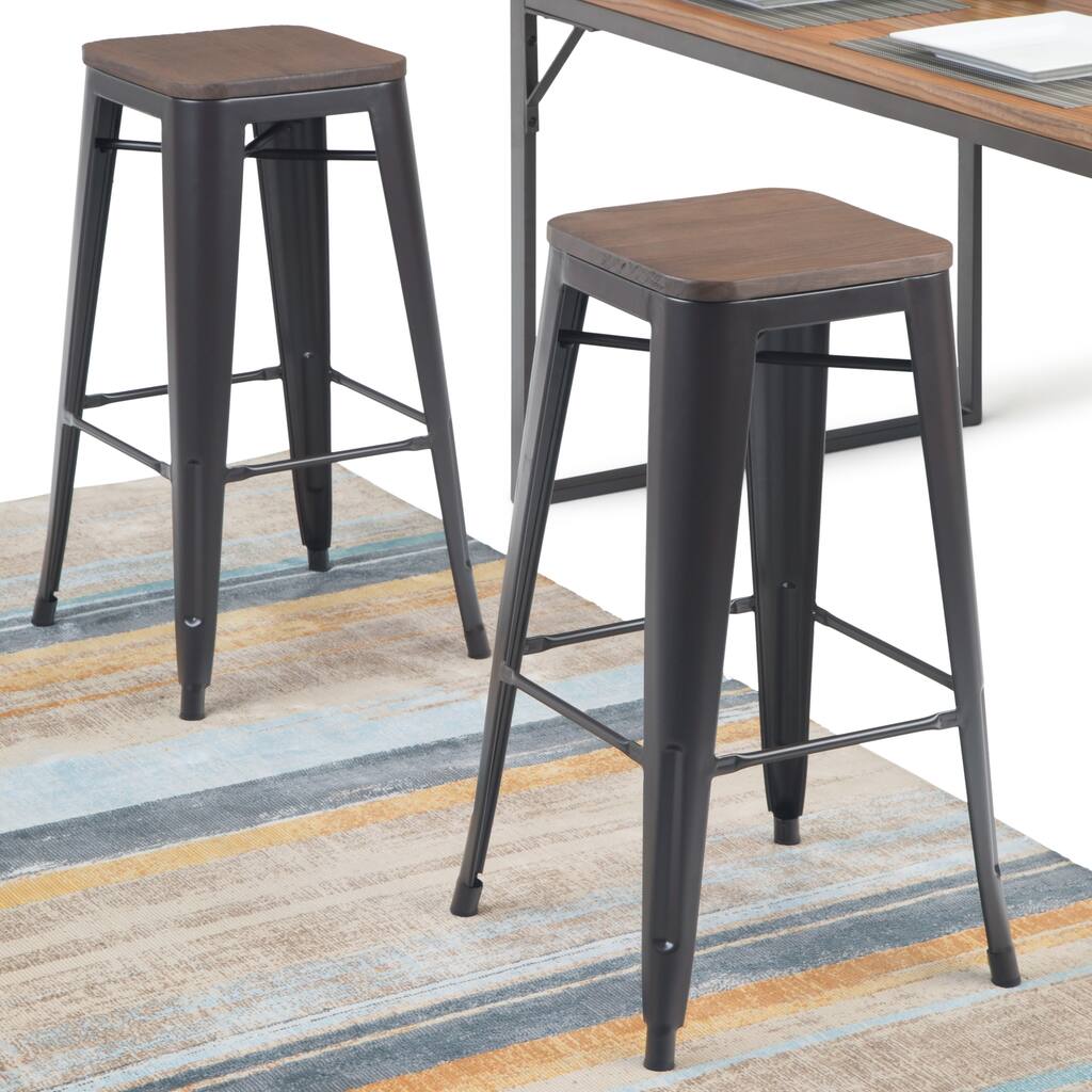 Carbon Loft 30-inch Metal Bar Stool with Wood Seat (Set of 2) - 16.9"W x 16.9"D x 30"H