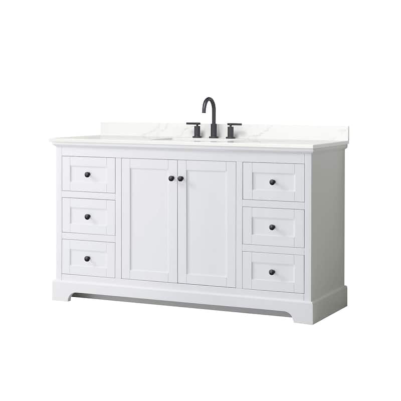 Wyndham Collection WCV232360S-QTZ-US3MXX Avery 60" Free Standing - White / Giotto Quartz Top / Matte Black Hardware