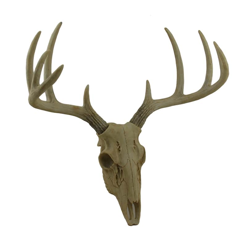 Faux Aged Finish Deer Skull 10 Point Antlers Wall Sculpture 15 Inch