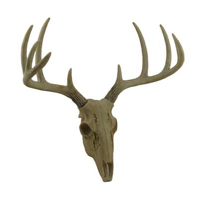 Faux Aged Finish Deer Skull 10 Point Antlers Wall Sculpture 15 Inch