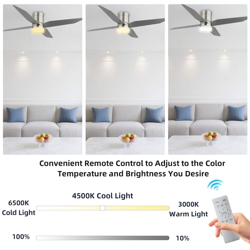 52 in. Modern Rustic Ceiling Fan with 3 Color Light, 4 Wood Blades, DC Motor, 6 Speed for Bedroom or Living Room