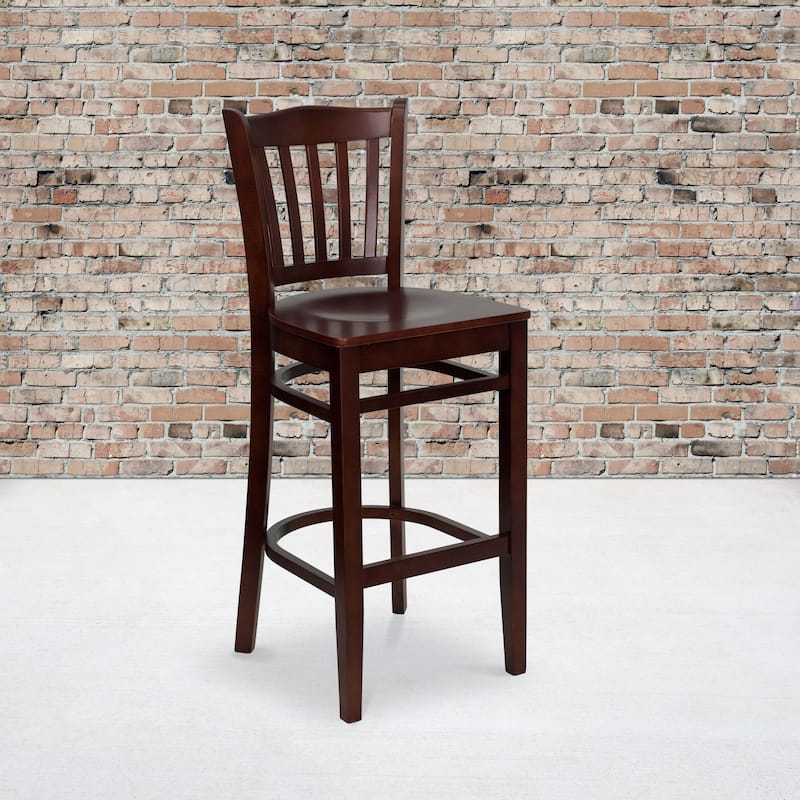 Vertical Slat Back Wooden Restaurant Barstool - Hospitality Seating - 16.75"W x 18.75"D x 43.75"H - 16.75"W x 18.75"D x 43.75"H