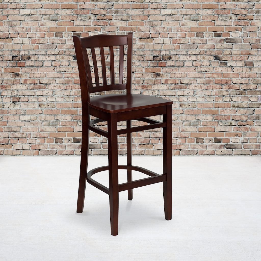 Vertical Slat Back Wooden Restaurant Barstool - Hospitality Seating - 16.75"W x 18.75"D x 43.75"H - 16.75"W x 18.75"D x 43.75"H
