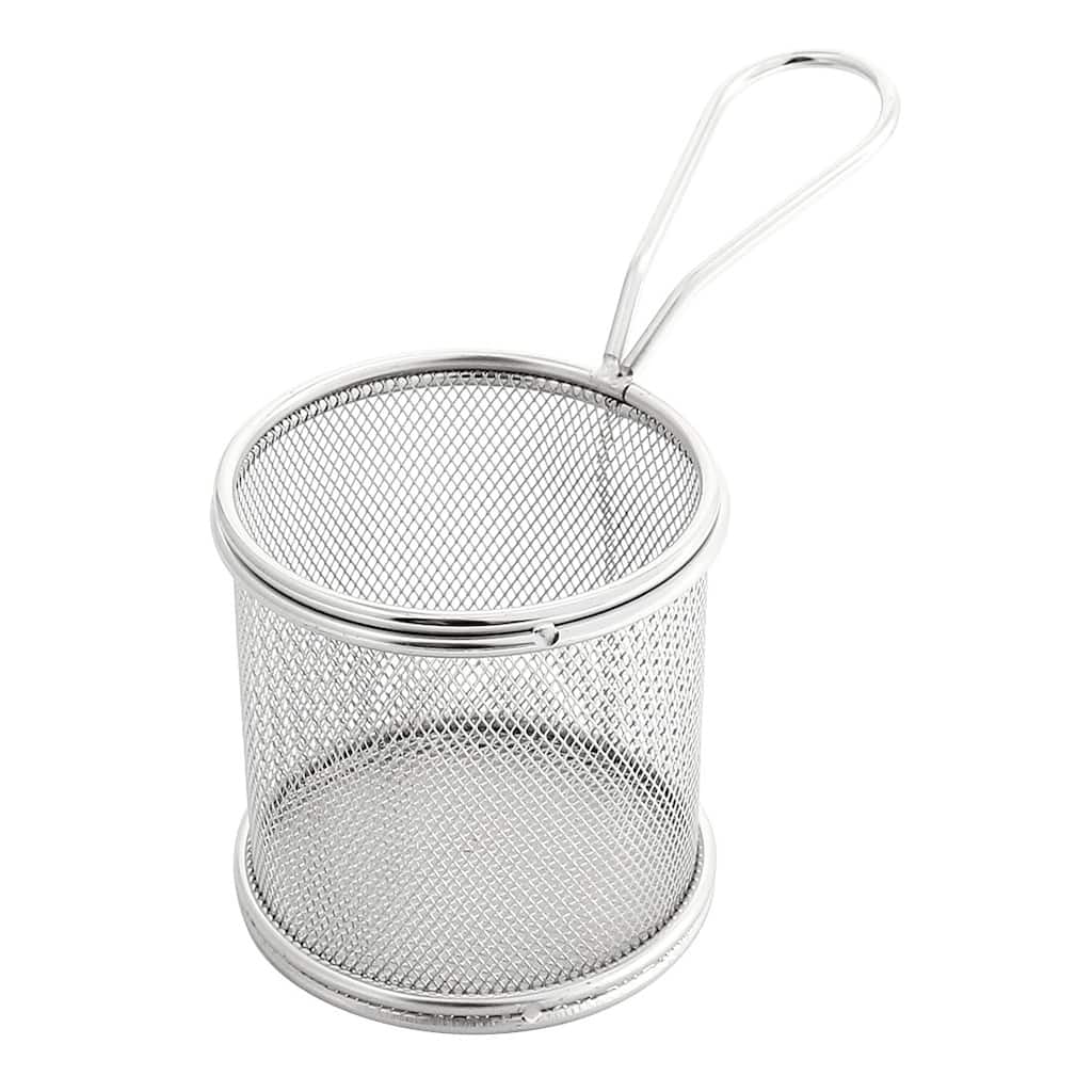 Stainless Steel Cylinder French Fries Oil Sieve Strainers Fry Basket Frame - Silver Tone