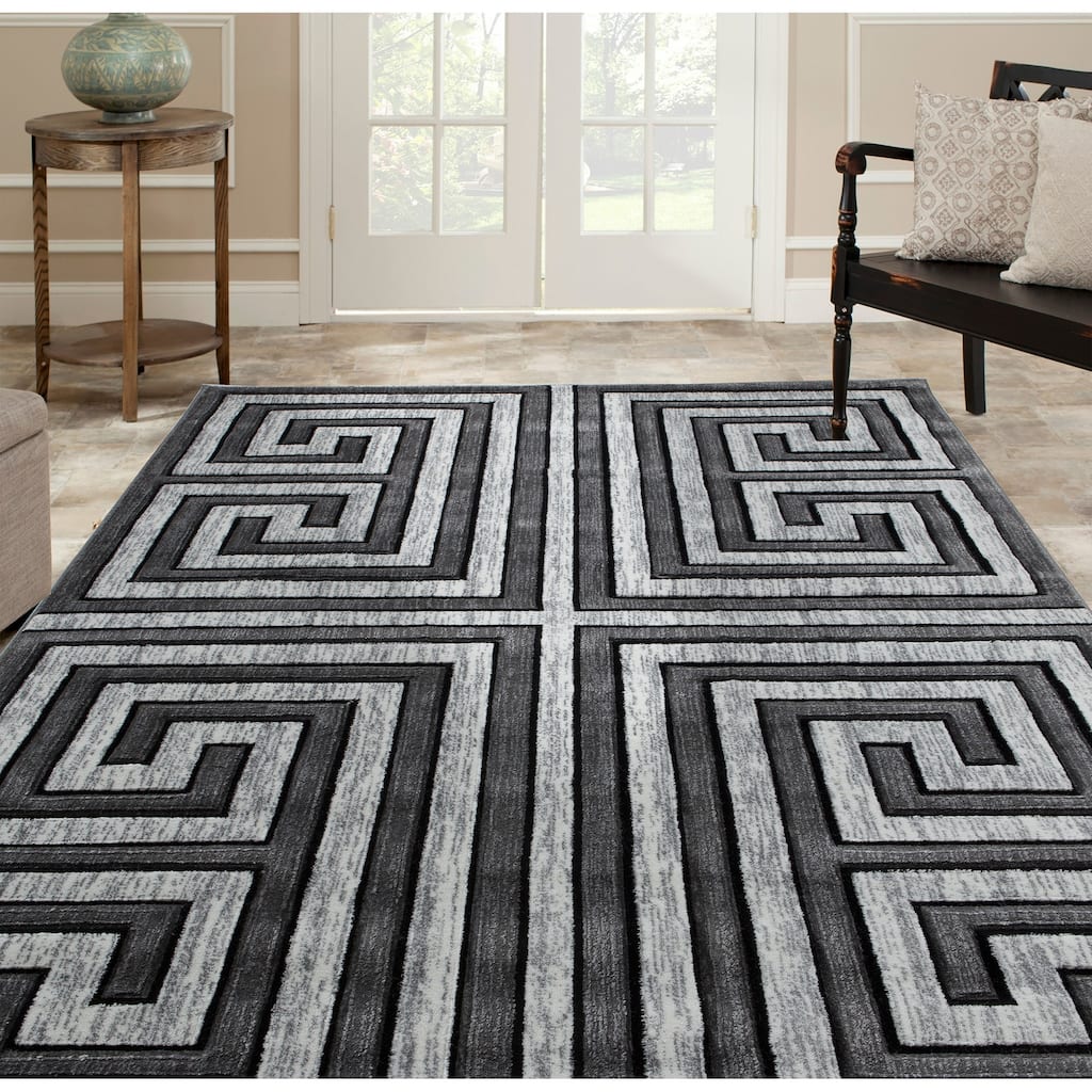 Orelsi Grey/Ivory Polyester Area Rug