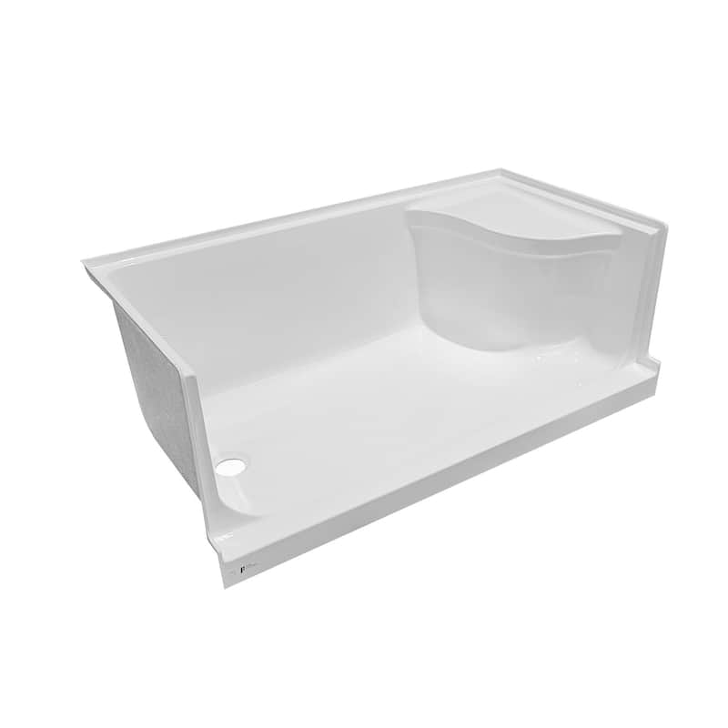 Fine Fixtures Single Threshold Acrylic Non-Slip Shower Base With Seat - 60 x 32
