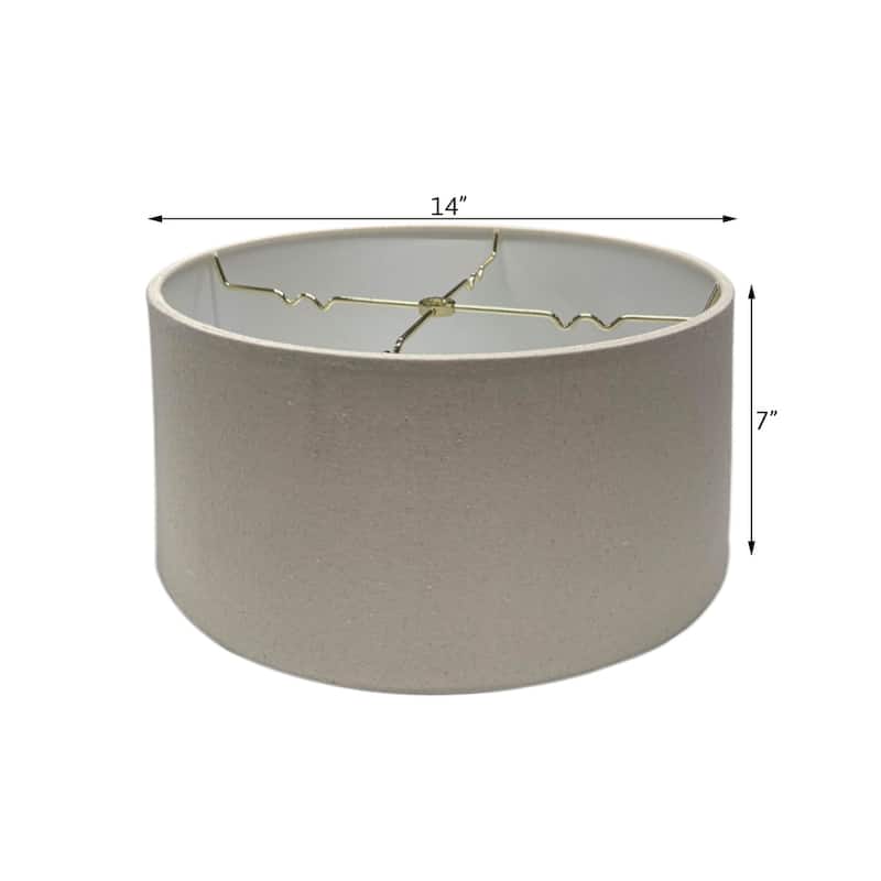 Hardback Shallow Drum Lampshade, Light Oatmeal Linen Fabric, 14x14x7 - N/A