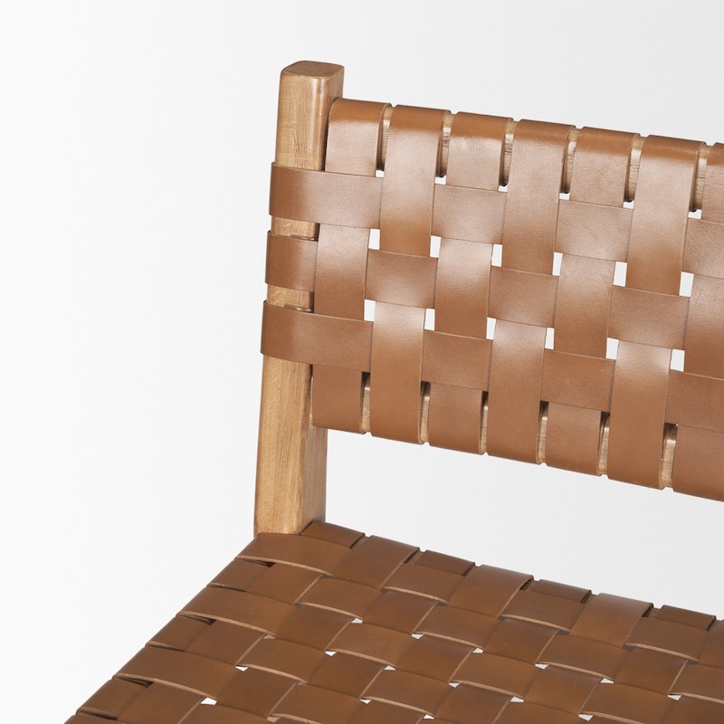 Shane Brown Wood w/ Woven Brown Leather Counter Stool - 19.0L x 21.0W x 38.0H