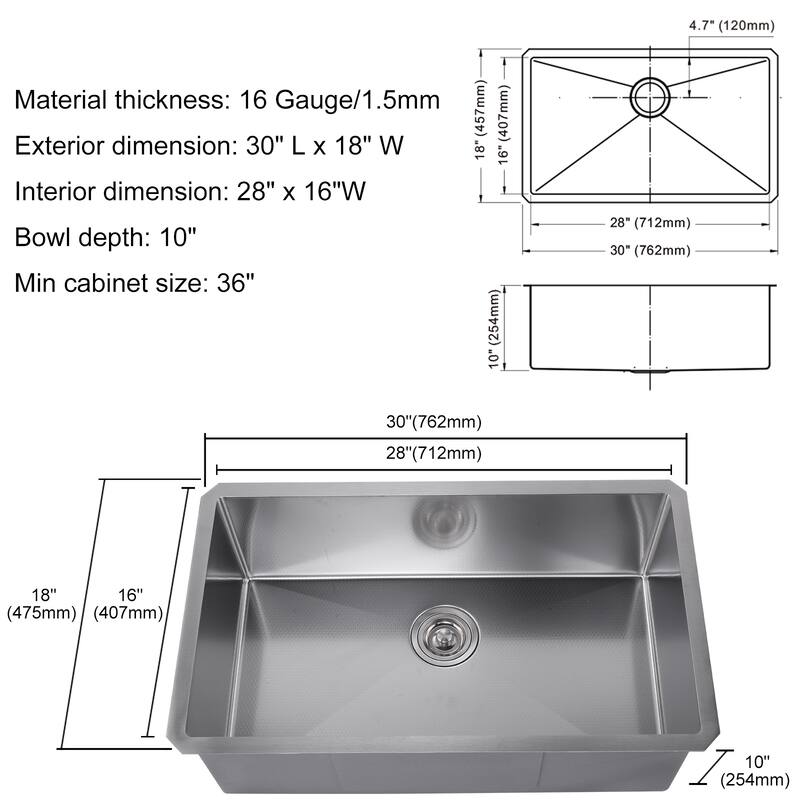 WOWOW Drop-In/Undermount Single Bowl 18-Gauge Kitchen Sink