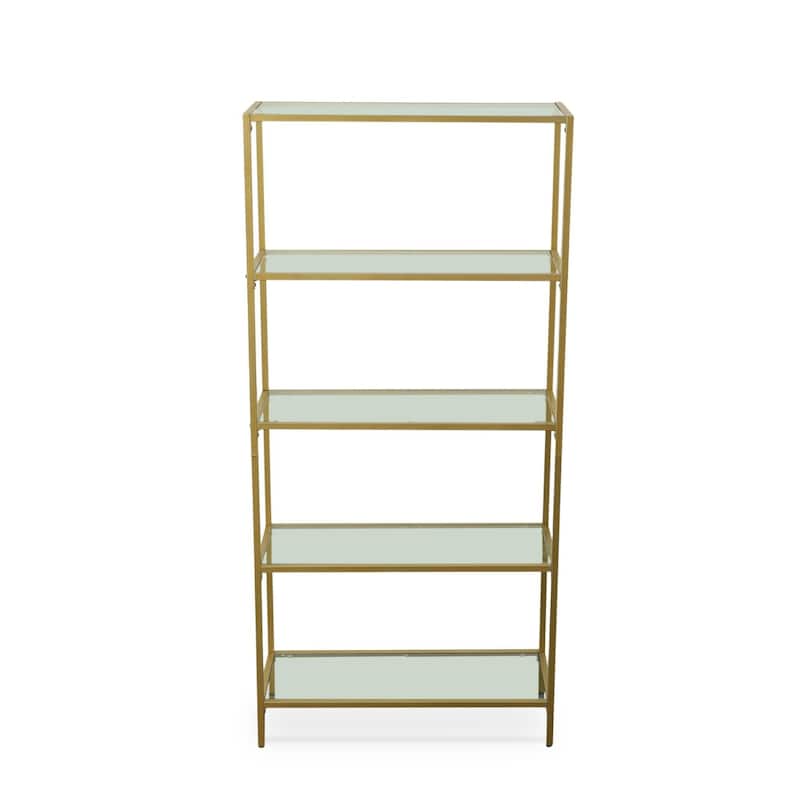 5-Tier Storage Glass Book Shelves - 71.75" - Gold