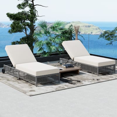 Outdoor Lounge Chair Set of 2, Patio Chaise Lounge with 5-Position Backrest for Poolside Backyard Garden