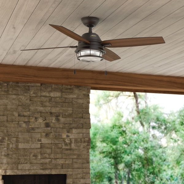 Hunter 52" Ocala Outdoor Ceiling Fan with LED Light Kit and Pull Chain, Damp Rated. Opens flyout.