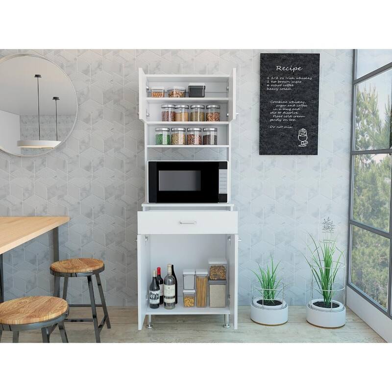 TUHOME Della 60 Kitchen Pantry with Drawer, 2 Cabinets, and Metal Legs - N/A