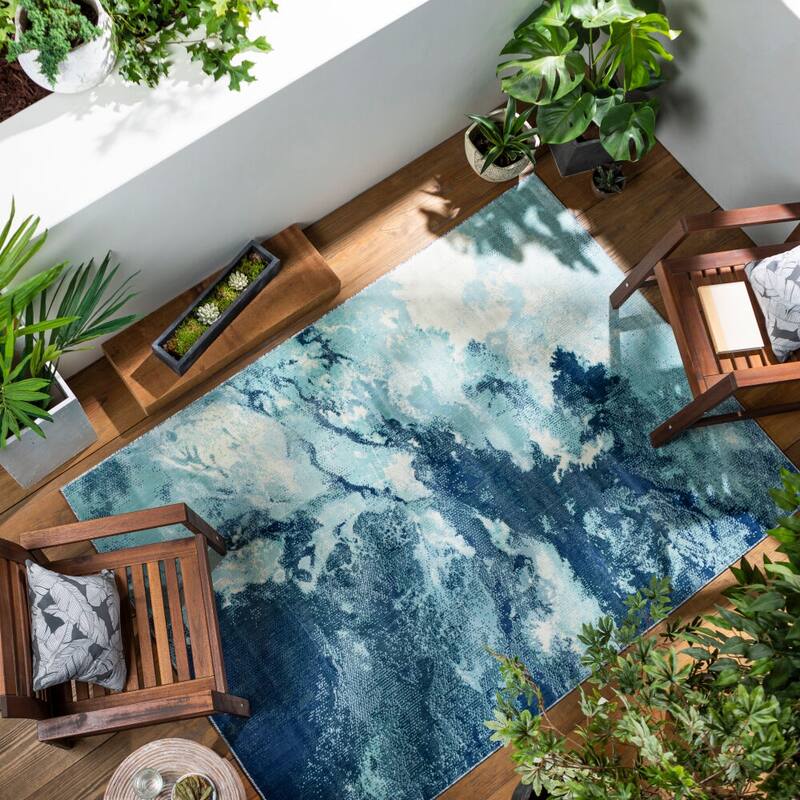 Livabliss Bodrum Modern Indoor/Outdoor Area Rug - 8'10" x 12' - Dark Blue
