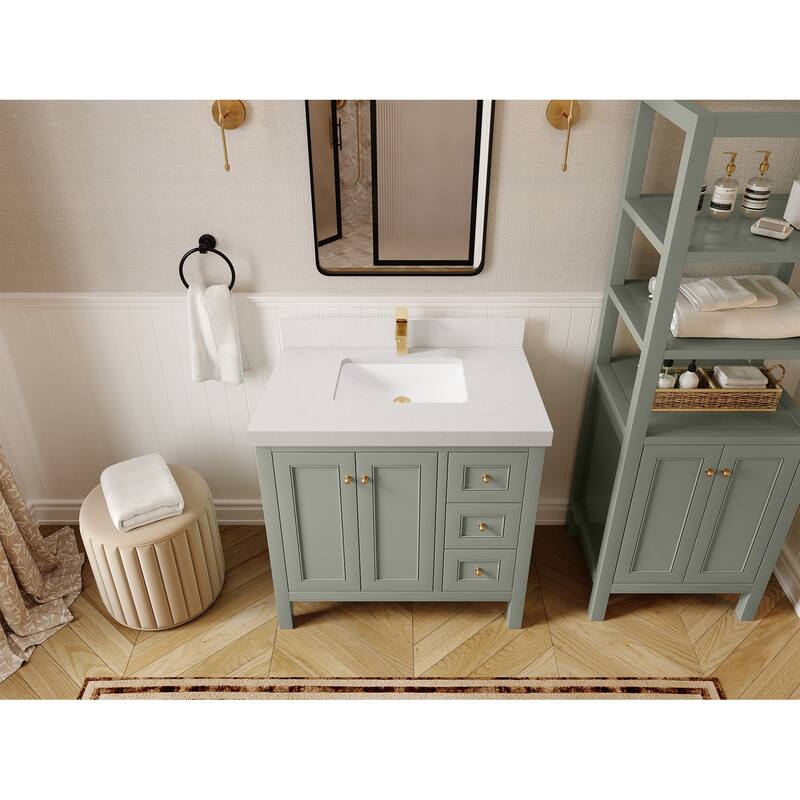 Willow Collections 36 in. W x 22 in. D Nashville Center Left Sink Bathroom Vanity with Countertop - 2"Carrara Quartz - Evergreen