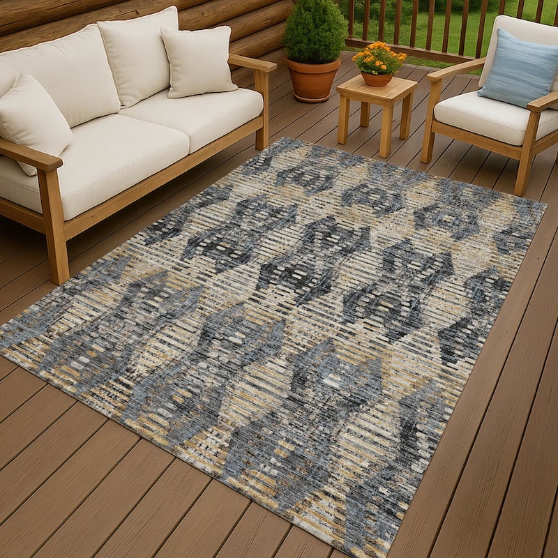 Machine Washable Indoor/ Outdoor Modern Ignacio Chantille Rug - Black - 9' x 12'