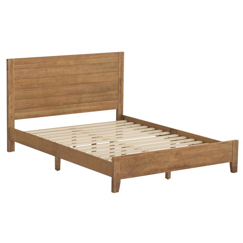Mid-Century Modern Solid Wood Platform Bed with Headboard Queen/King/Full Size