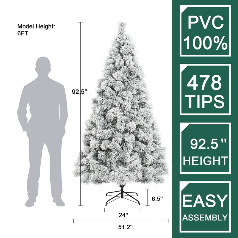 7.7Ft Full Artificial Snow-Flocked Christmas Tree - 92.5" H x 51.2" W x 51.2" D