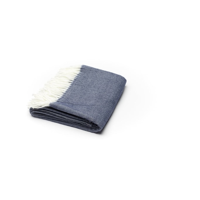 HomeRoots 50" X 60" Navy Blue And White Woven Herringbone Plush Throw Blanket