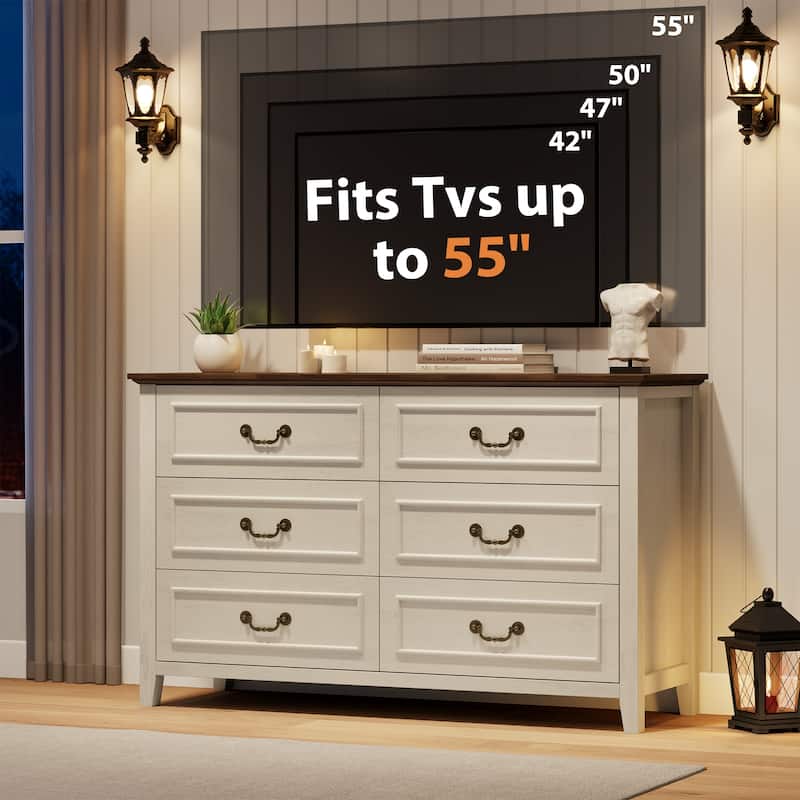 Farmhouse 6 Drawer Dresser for Bedroom, Vintage Dresser with Antique Handles