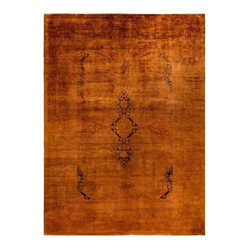 Overton Hand Knotted Wool Vintage Inspired Modern Contemporary Overdyed Gold Area Rug - 9' 1" x 12' 8"