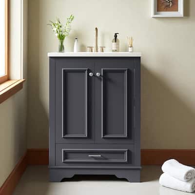 24'' Bathroom Vanity with Ceramic Sink, Freestanding Storage Cabinet with Soft Closing Doors and Drawer, Blue Gray Vanity