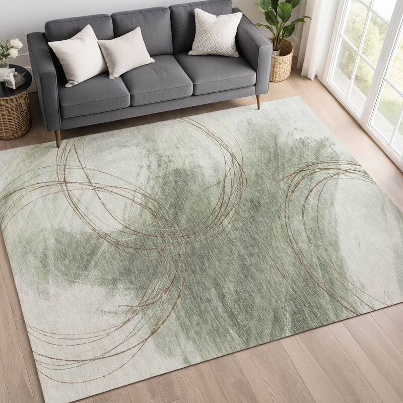 Machine Washable Indoor/ Outdoor Abstract Modern Chantille Rug