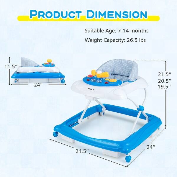 dimension image slide 1 of 3, Honeyjoy Foldable Baby Walker with 3 Adjustable Heights Comfy Padded - See Details