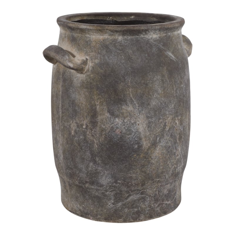 Pottery Vase Rustic Two-Tone Side Handles Distressed Look - 12" Brown