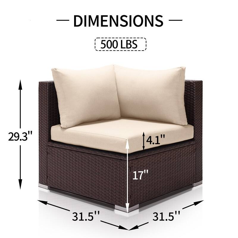 FINCATI Outdoor Sectional Conversation Set, 500 lbs Wicker Deep Seating Set, Loveseat/ Corner/ Ottoman Selectable