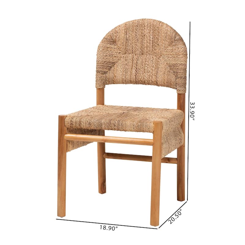 Cavo Handwoven Seagrass Dining Chair - Natural Fiber Wicker Side Chair with Mahogany Wood Frame, for Dining Room