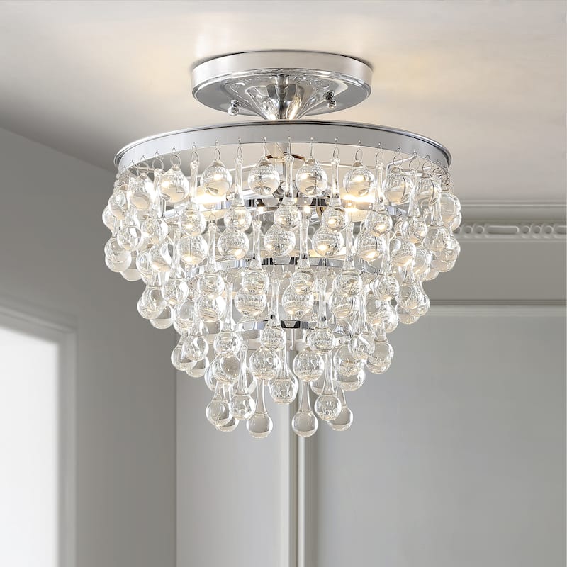 Gabrielle Metal/Crystal LED Flush Mount, by JONATHAN Y - 2-Light - Chrome