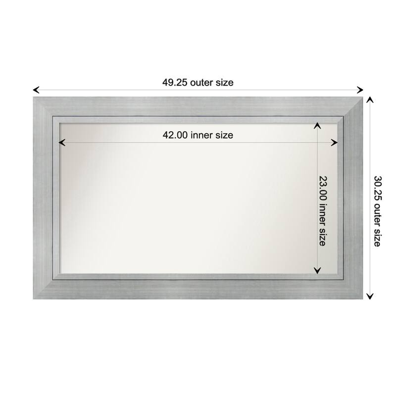 Romano Silver Framed Non-Beveled Custom Wall Mirror, Bathroom Vanity Mirror - Outer Size: 49.25 x 30.25