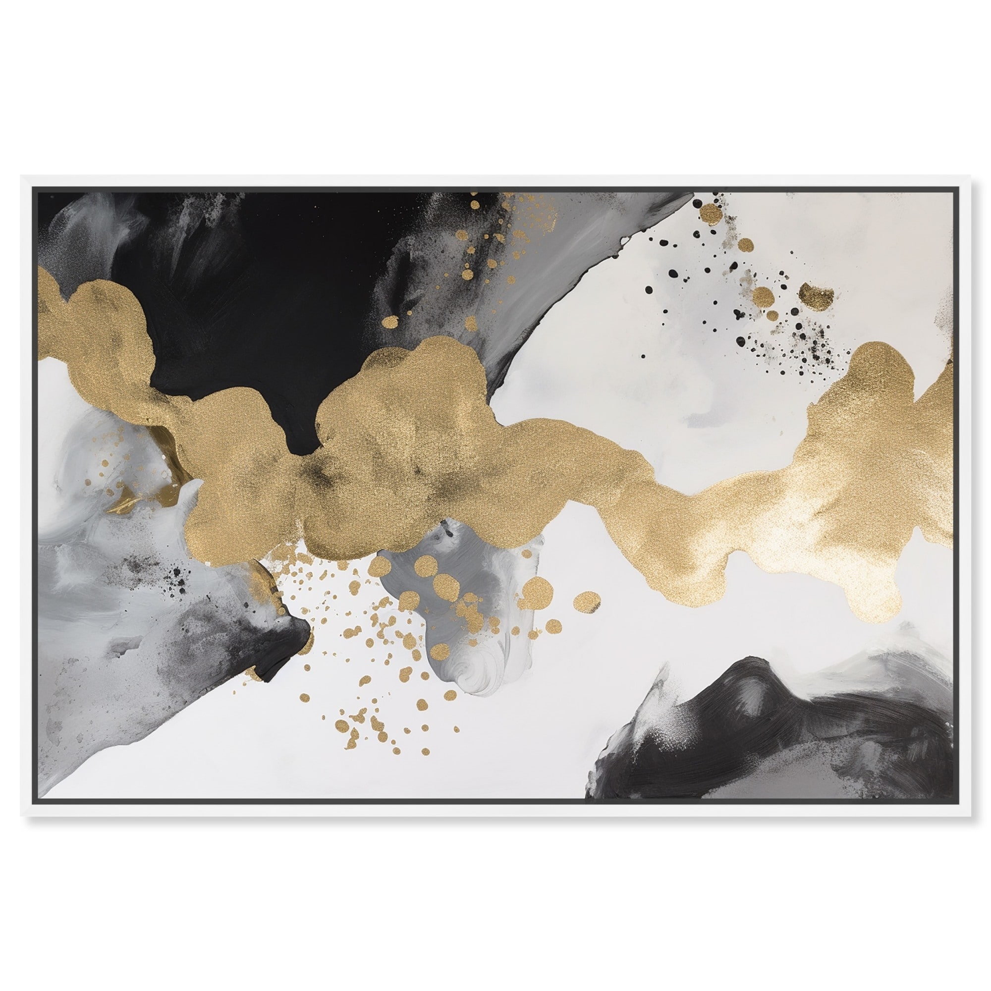 Golden Liquid Canvas Modern Black White Abstract Wall Art by Art Remedy
