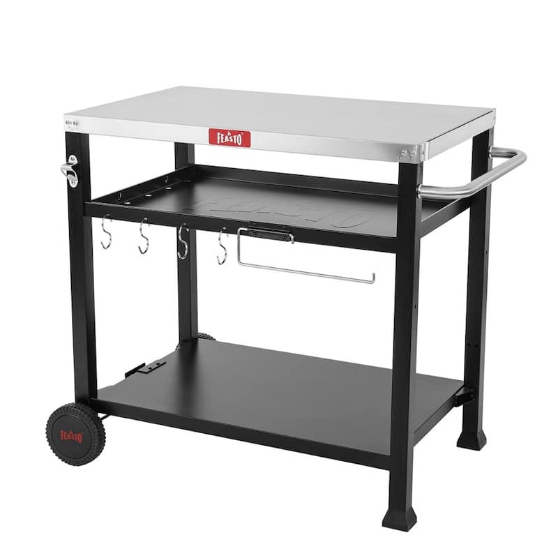 Feasto 734401B 3-Shelf Indoor Outdoor Movable Serving Cart Outdoor Kitchen Station - Black