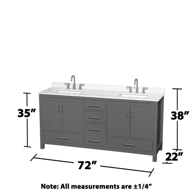 Sheffield 72-inch Double Vanity, 3 Hole Quartz Top, 70-inch Mirror