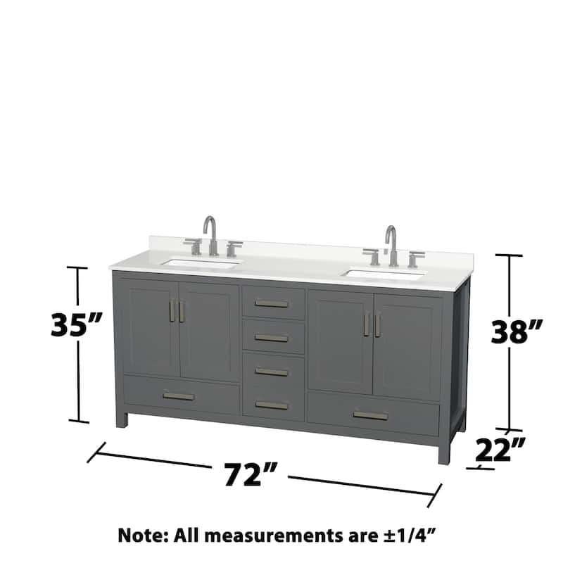 Sheffield 72-inch Double Vanity, 3 Hole Quartz Top