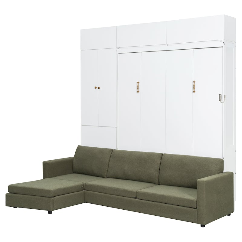 Queen-Size Convertible Murphy Wall Bed with Built-In L-Shaped Sofa & Storage Cabinet System by Harper&Bright Designs