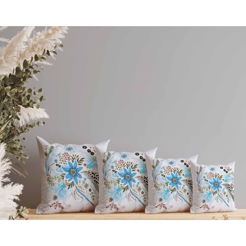 Enchanting Bouquet Faux Suede Reversible Throw Pillow Blue and Green