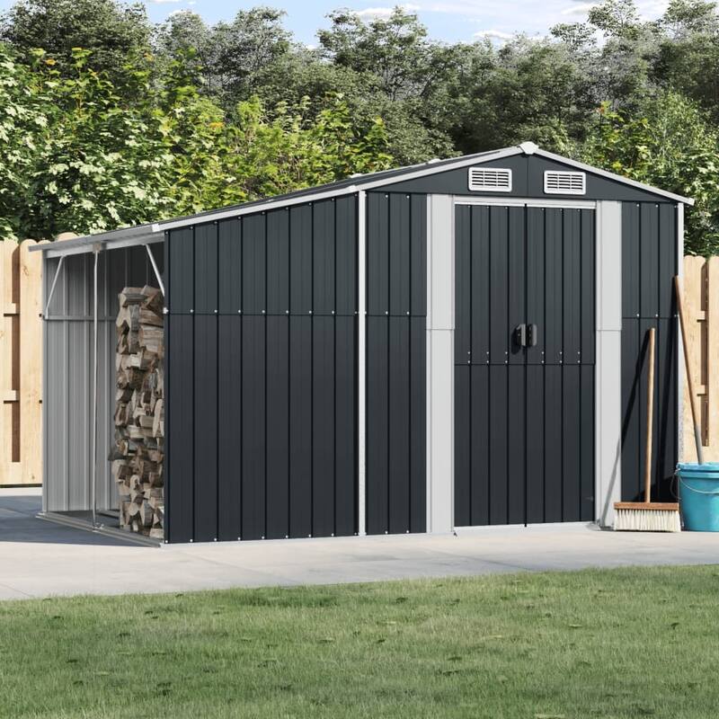 vidaXL Garden Shed Metal Outdoor Storage Tool Shed House Galvanized Steel - 109.1" x 75.8" x 70.5"/ 1 - Anthracite