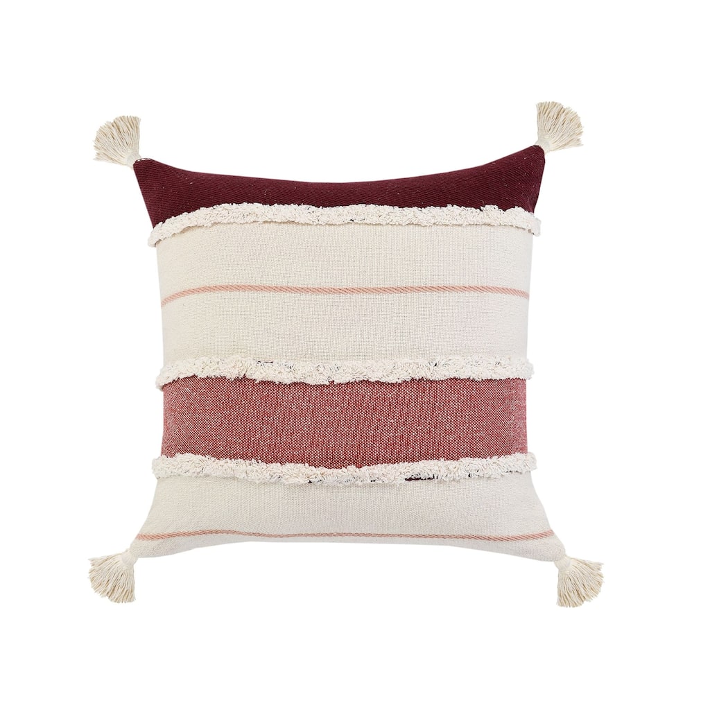 20" White and Red Striped Square Throw Pillow