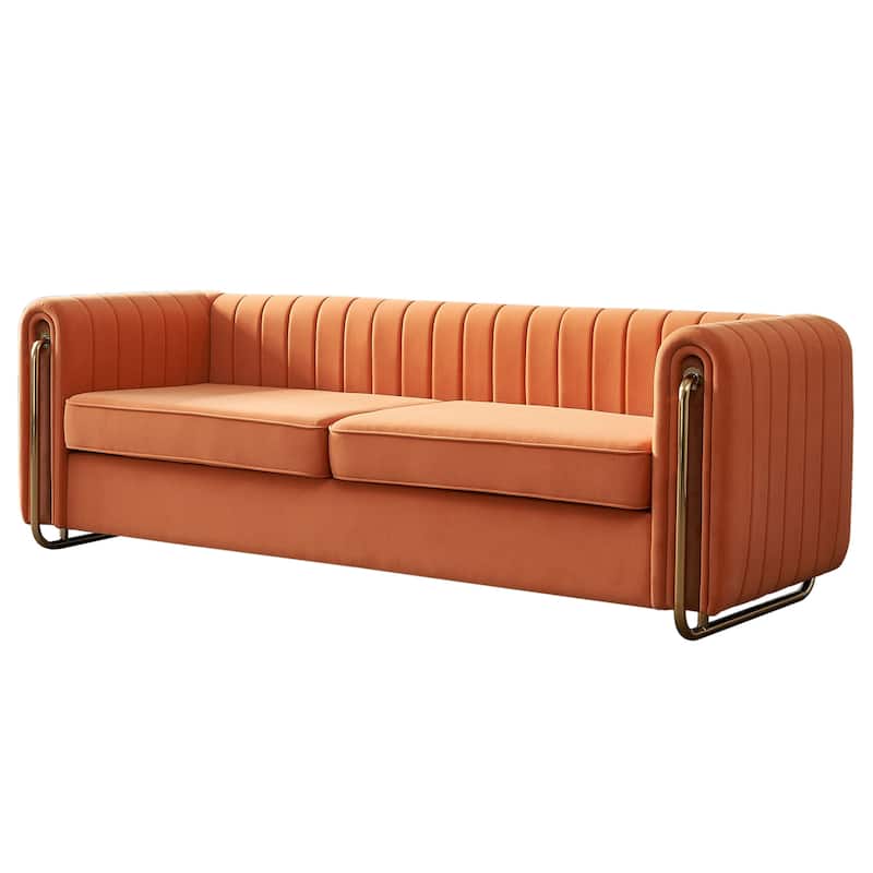 84.25''W Orange Velvet Sofa for Living Room