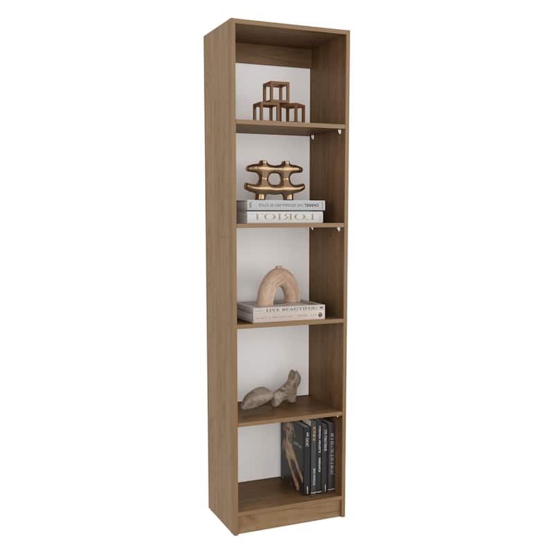 Slim Design Bookcase With 5-Tier Shelves,Vertical Freestanding Display Storage,Natural Oak
