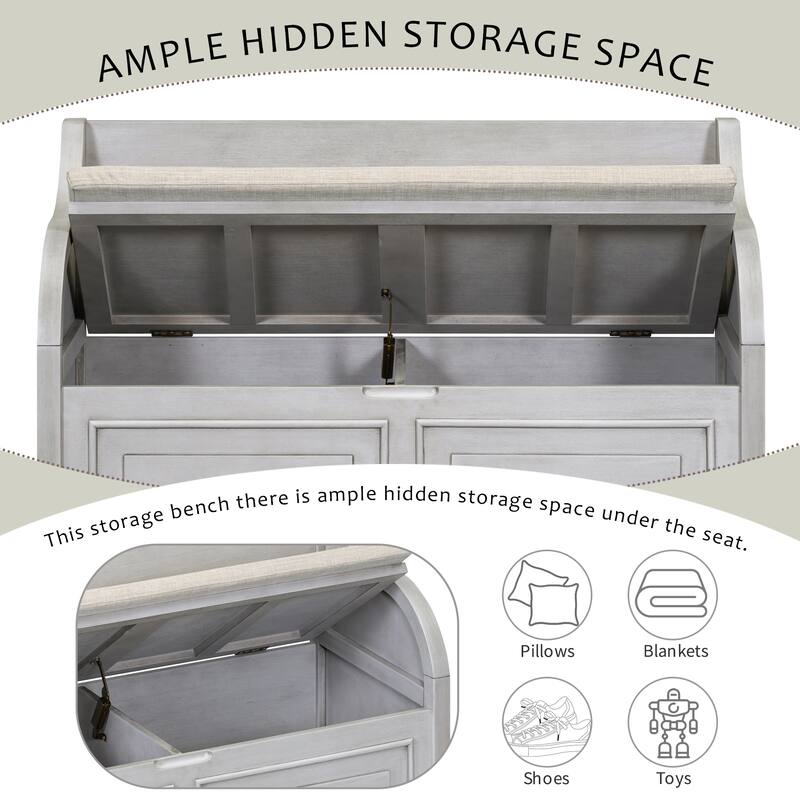 Rustic Charm Entryway Bench Solid Wood Storage with Safety Hinge