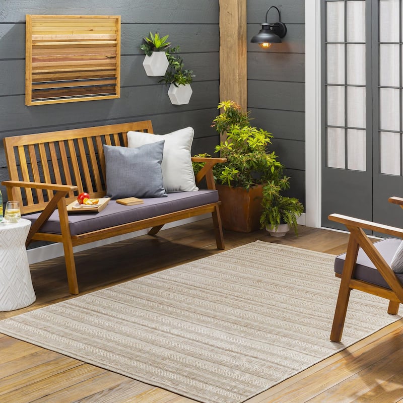 Livabliss Eagean Bohemian Stripe Outdoor Area Rug - Tan - 7'10" x 7'10" Square