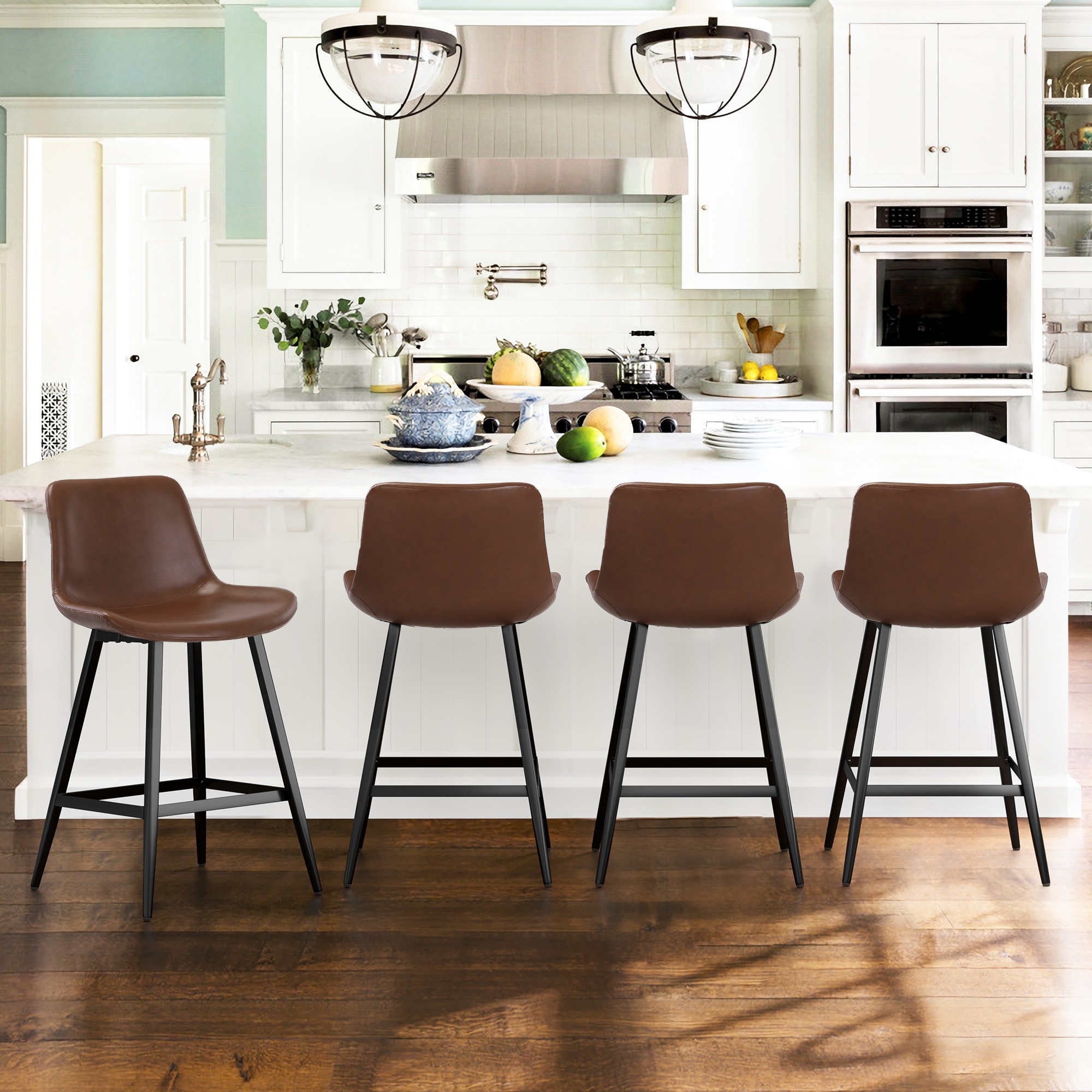 Versatile Counter Height Bar Stools, Faux Leather with Curved Back ...