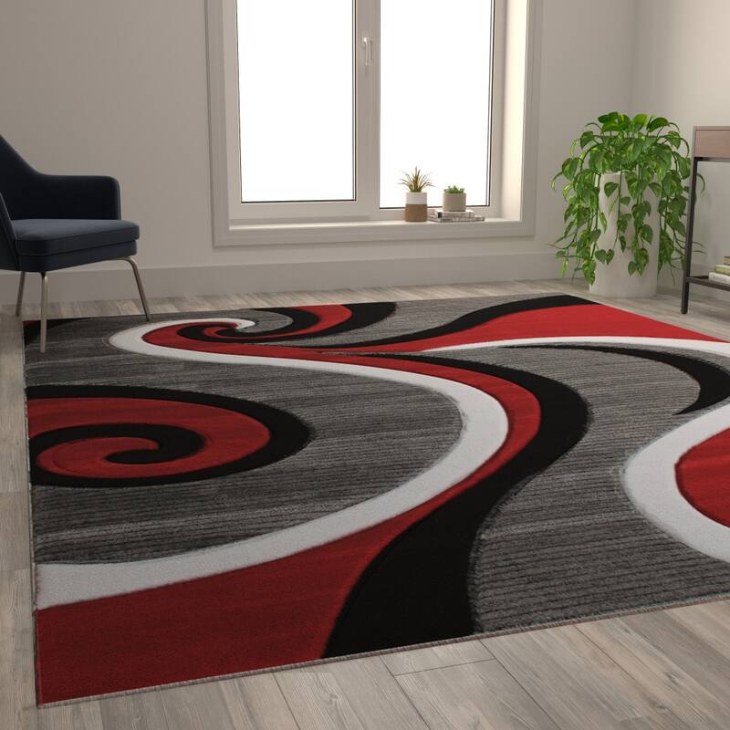 Modern High-Low Sculpted Swirl Design Abstract Area Rug