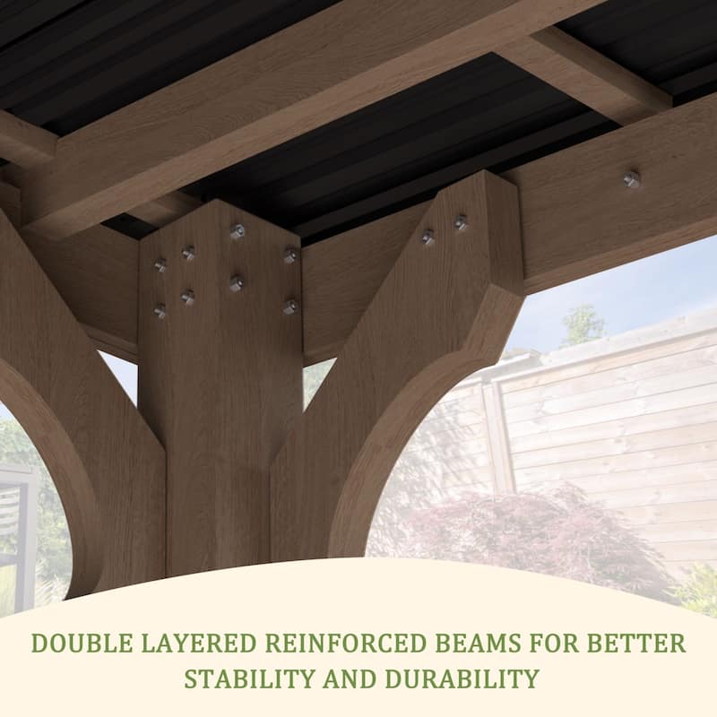 VEIKOUS Wood BBQ Grill Gazebo with Steel Roof for Patio Garden Backyard and Lawn