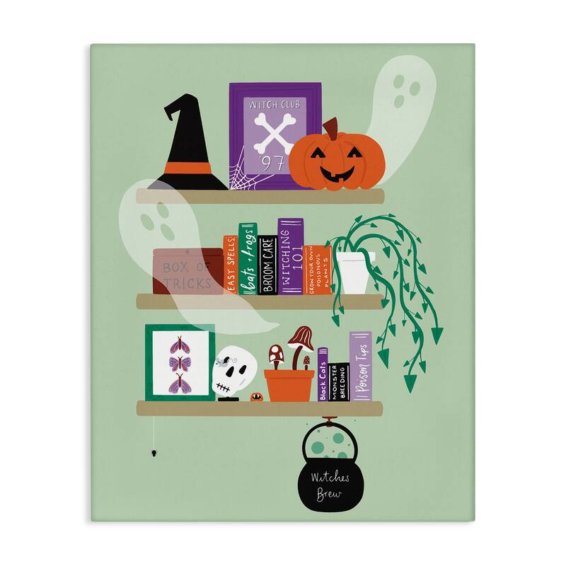 Stupell Witchy Halloween Bookshelf Canvas Wall Art Design By Sazerelli Designs - 30 x 40