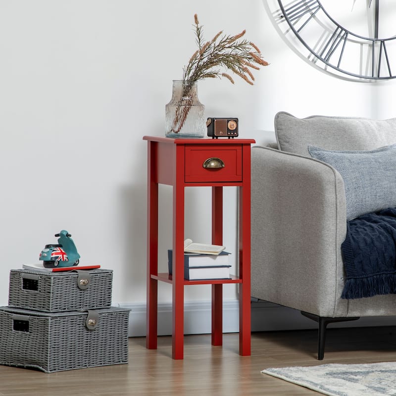2-Tier Side Table with Drawer, Narrow End Table with Bottom Shelf, for Living Room or Bedroom,